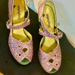 Faryl Robin 1940's Style Platform Pumps From Anthropology/ Pink, Green - 6.5M